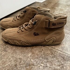 Tan Suede High-Top Sneakers with Rugged Sole